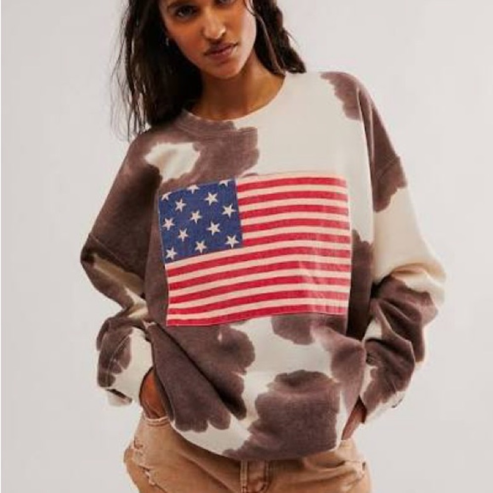 Tricia Fix American Flag Tie Dye Sweater - Brown and Cream